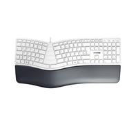CHERRY KC 4500 ERGO, Ergonomic Keyboard, German Layout (QWERTZ), Wired, Padded Palm Rest with Memory Foam, Curved Keypad, White-Grey