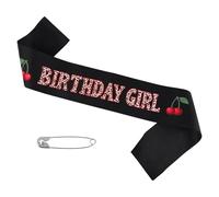 Cherry Leopard Birthday Sash, Cheetah Print Satin Ribbon Birthday Girl Sash Adjustable Shoulder Belt for Girls & Women Party Favors Decorations