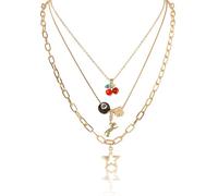 Cherry Necklace - Y2K Necklace, Cherry Gifts for Women, Leopard Print Necklaces, Y2K Stackable Layered Necklaces , Cherrys 8 Ball Necklaces Set, Leopard Dice Star Charm Pendant, Cherrys Themed Gifts