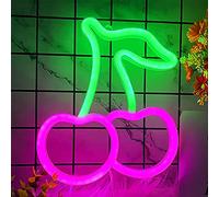 Cherry Neon Signs, Cute Fruit Neon Lights for Wall Decor Battery or USB Powered LED Light Up Signs for Bedroom, Kids Room, Living Room, Bar, Party, Christmas, Wedding (Green Pink)