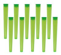 Cherry-on-Top King Size Cone Holder Air Tight Hard Plastic Tube Smoking Rolling Cig Tube, 10 Holders Green