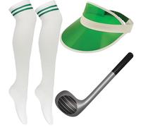 Cherry-on-Top Pub Golf Fancy Dress Set - Inflatable Golf Club, Visor & Socks - Fun Costume for Men & Women, Green