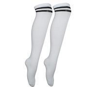 Cherry-on-Top Thigh High Socks White Knee High Socks Womens Knee-Highs Thigh Highs Stripe Long White Sock Over the Knee Womens Cheerleader Pub Golf Fancy Dress Black 2 Stripe