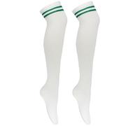 Cherry-on-Top Thigh High Socks White Knee High Socks Womens Knee-Highs Thigh Highs Stripe Long White Sock Over the Knee Womens Cheerleader Pub Golf Fancy Dress Green 2 Stripe
