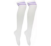 Cherry-on-Top Thigh High Socks White Knee High Socks Womens Knee-Highs Thigh Highs Stripe Long White Sock Over the Knee Womens Cheerleader Pub Golf Fancy Dress Purple 2 Stripe