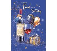 Cherry Orcahrd | Luxury Birthday card for Dad | Dad Birthday Card | Elegant Navy Blue & Gold Design - Wine Bottle & Balloons | Gold Foil Stars | Luxury Insert | Complete with Envelope