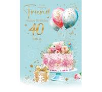 Cherry Orchar | Amazing Friend 40th Birthday Card | 40th Birthday card for Friend | Beautiful Pink Cake & Balloons design | Luxury Insert | complete with Envelope