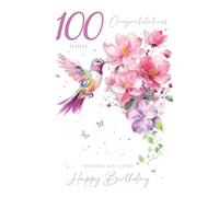 Cherry Orchard 100th Birthday Card for her, Luxury Milestone Age 100 Birthday card From, Finished with a Beautiful pink foil Border