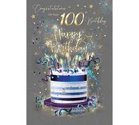 Cherry Orchard 100th Happy Birthday Card for Him with Cake Design Gold Foiling Detail from The Grayson Range