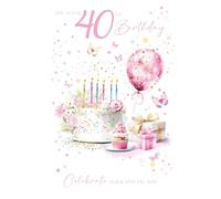 Cherry Orchard 40th Birthday Card for her, Luxury Milestone Birthday card From, Finished with Beautiful pink foil
