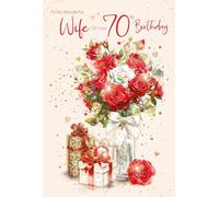 Cherry Orchard | 70th Birthday Card for Wife | Elegant Red Rose Bouquet Design with Luxury Gold Foil Embellishments | Wife 70th Birthday