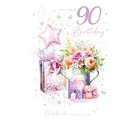 Cherry Orchard 90th Birthday Card for her, Luxury Milestone Birthday card From, Finished with a Beautiful pink foil Border