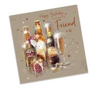 Cherry Orchard | Amazing Friend Birthday Card | Beers & Cheers Square Card | Rustic Style artwork| Stylish Gold Foil stars & Text | Complete with envelope