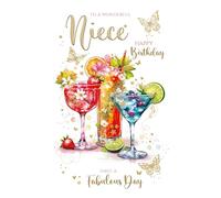 Cherry Orchard | Amazing Niece Birthday card | Fun & Vibrant Cocktail Design | Gorgeous Gold Foil Butterfly Finishes | Luxury Insert with Verse |Complete with Envelope