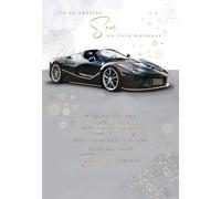 Cherry Orchard Amazing Son Birthday Card, Stylish Black Sports Car design finished with Gold Foil Text & Details, from