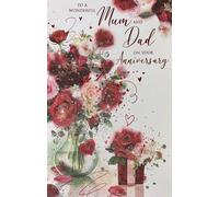 Cherry Orchard Anniversary Card for Mum and Dad, Red Roses with Heart Foiled Design, Luxury Greeting Card with Verse