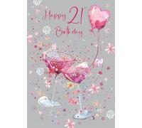 Cherry Orchard, Artistic 21st Birthday Card for her, Milestone Birthday card Cocktail glass design finished with Beautiful pink foil