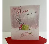 Cherry Orchard Artistic Christmas Greeting Card - Especially For You Niece - Rabbit With a Gift - Adorable Design