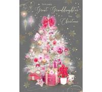 Cherry Orchard Artistic Christmas Greeting Card - Lovely Great Granddaughter - Pretty Pink Christmas Tree