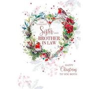 Cherry Orchard Artistic Christmas Greeting Card - Sister & Brother-in-Law - Heart Shaped Wreath & Robins Illustration - With A Red Foil and Flitter Finish