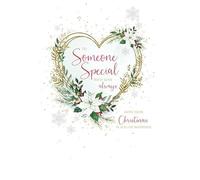 Cherry Orchard Artistic Christmas Greeting Card - Someone Special - Poinsettia Heart Wreath Illustration - With Flitter Details