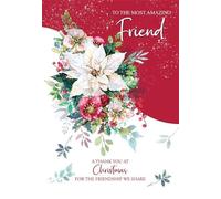 Cherry Orchard Artistic Christmas Greeting Card - The Most Amazing Friend - Poinsettia Floral Bouquet Illustration - With Gold Foil Details