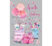 Cherry Orchard Auntie Happy Birthday Card Gorgeous Bright and Colourful Design finished with Gold Foil