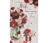 Cherry Orchard Beautiful Wife Anniversary Card, Red Roses with Hearts, Luxury Foiled Design, Romantic Verse Inside