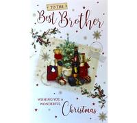 Cherry Orchard Best Brother Christmas Card, Traditional Festive Design with Foil Details, Drinks and Presents Scene