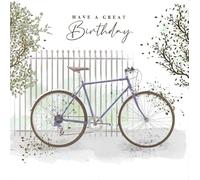 Cherry Orchard Birthday Greeting Card, Bicycle Scenic Watercolour Design, Happy Birthday Message Inside