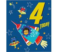 Cherry Orchard Boy Age 4 Today Birthday Card - Alien Space Ships