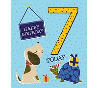 Cherry Orchard Boy Age 7 Today Happy Birthday Card - Dog Tortoise