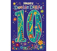 Cherry Orchard | Boys 10th Birthday Card | Birthday Card for Age 10 Boy | TEN | Fun Colourful Stars & Candles design with Embossing &Gold Foil Finish | Complete with Envelope