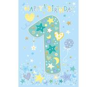 Cherry Orchard | Boys 1st Birthday Card | Cute Stars & Balloons| Birthday Card for 1 Year Old | For Baby Boys First Birthday Celebration | Gold Foil Finish