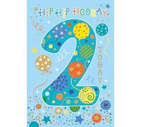 Cherry Orchard | Boys 2nd Birthday Card | Birthday Card for Age 2 Boy | Hip-Hip Hooray 2 Today | Colourful Balloons and Stars | Cute and Fun Design with Gold Foil Finish | Complete with Envelope