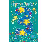 Cherry Orchard | Boys 3rd Birthday Card | Birthday Card for Age 3 Boy | Yippee You're 3 | Colourful Stars | Cute and Fun Design with Gold Foil Finish | Complete with Envelope