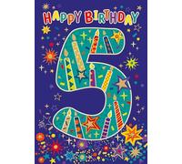 Cherry Orchard | Boys 5th Birthday Card | Birthday Card for Age 5 Boy | FIVE | Colourful Candles & stars | Fun Design with Embossing &Gold Foil Finish | Complete with Envelope