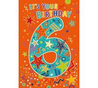 Cherry Orchard | Boys 6th Birthday Card | Birthday Card for Age 6 Boy | SIX | Fun Colourful Stars design with Embossing &Gold Foil Finish | Complete with Envelope