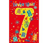 Cherry Orchard | Boys 7th Birthday Card | Birthday Card for Age 7 Boy | SEVEN | Colourful Presents & stars | Fun Design with Embossing &Gold Foil Finish | Complete with Envelope