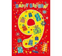 Cherry Orchard | Boys 9th Birthday Card | Birthday Card for Age 9 Boy | NINE | Colourful Presents & stars | Fun Design with Embossing &Gold Foil Finish | Complete with Envelope