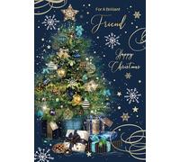 Cherry Orchard Brilliant Friend Christmas Card, from the Gorgeous Grace/Grayson range, from Stunning Christmas tree design, printed on a luxury Navy card, with gold foil text and finishes.
