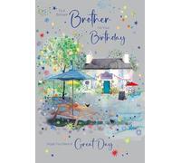 Cherry Orchard | Brother Birthday Card | Happy Birthday Brother |Charming Pub Garden Watercolour Design | Luxury Insert | Gold Foil Finish | Complete with envelope