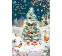 Cherry Orchard | Brother Christmas Card | Christmas Card for Brother | Festive Christmas Tree and Woodland Animals | Shimmering Gold Foil details | Complete with Envelope