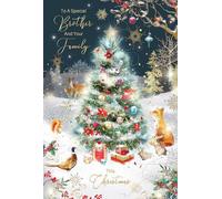 Cherry Orchard BROTHER & FAMILY Christmas Card, Artistic Christmas tree and animals design with foil text and finishes. Comes complete with Envelope