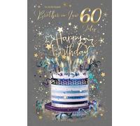 Cherry Orchard Brother in Law 60th Happy Birthday Card with Cake Design, finished with Gold Foil Detailing and Gold Envelope from Grayson Range