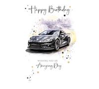 Cherry Orchard Car Happy Birthday Card, Mens Birthday Cards, Sports Car design from, Complete with Envelope