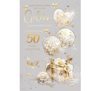 Cherry Orchard | Card for Golden Anniversary | 50th Wedding Anniversary Card | Gorgeous Gold Balloons & Butterflies | Gold Foil Finish | Luxury Insert