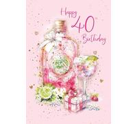 Cherry Orchard, Charming Pink Happy 40th Birthday Card for Her, Gorgeous Gin bottle design gold foil finish