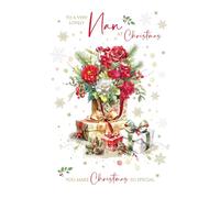 Cherry Orchard | Christmas Card for a Lovely Nan | Nan Christmas Card | Red Roses and Festive Foliage | Gold Foil Finish