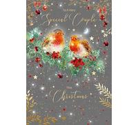 Cherry Orchard | Christmas Card for a Special Couple | Special Couple Christmas Card | Festive Red Robins & Holly | Gorgeous Gold Foil Finish
